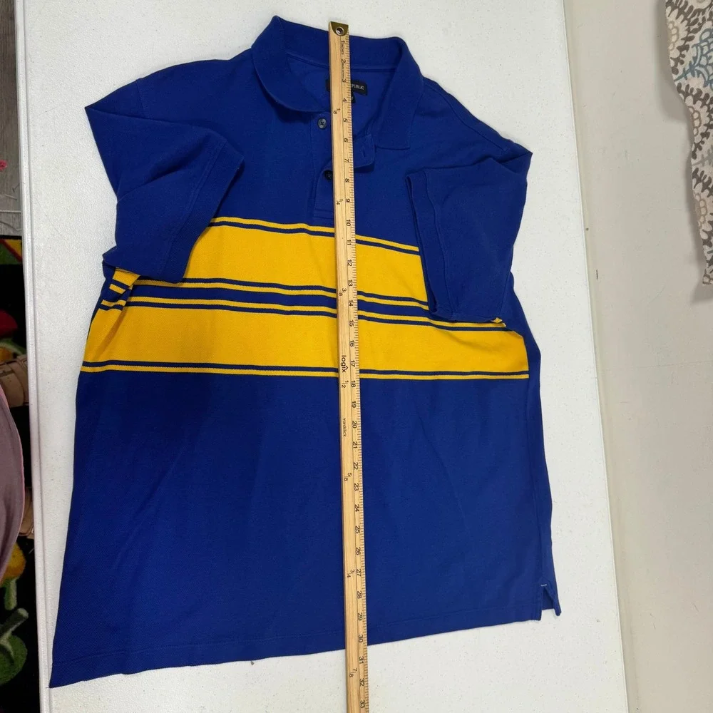 Banana‎ Republic Mens XL Blue Yellow Striped Short Sleeve Pique Polo Shirt